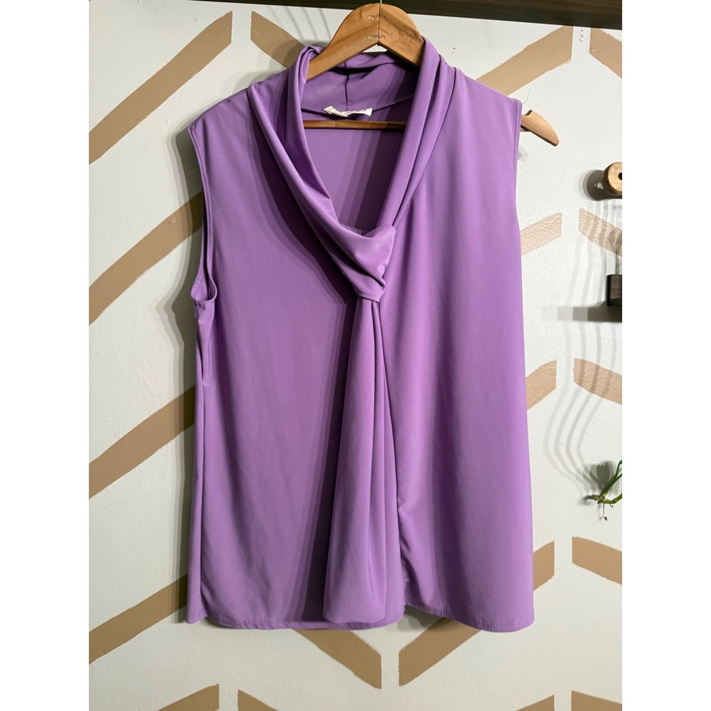 Tiffany & Grey Tank Top Womens XL Petite Purple Draped Cowl Neck Knot Blouse